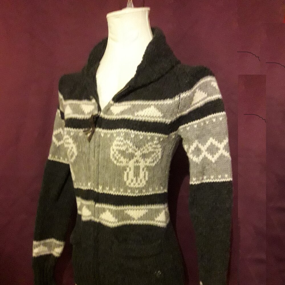 Aritzia TNA 100% Lambswool XXS Full Zip Sweater Shawl Collar Gray & White Wool